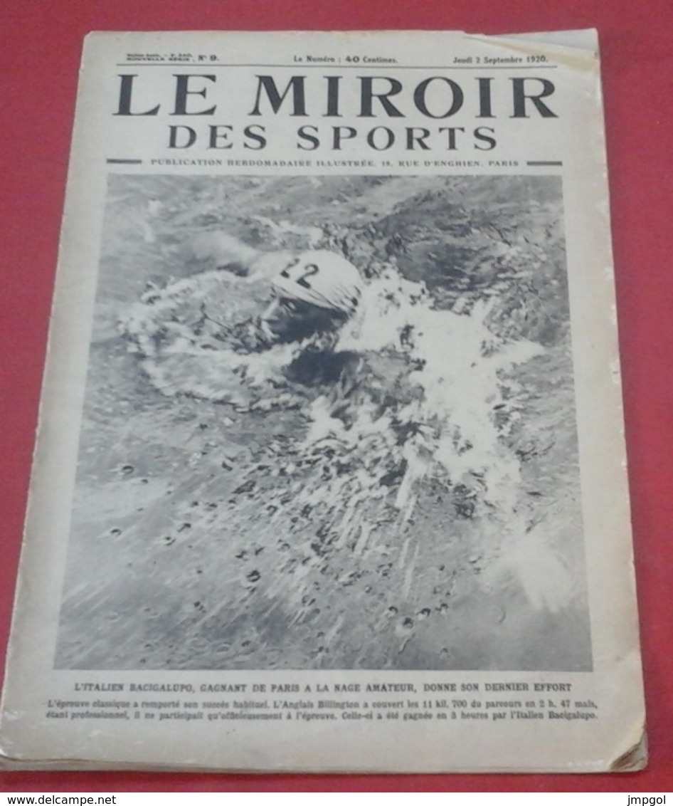 Miroir Des Sports N°9 2 Septembre 1920 Jeux Olympiques Anvers,Meeting Automobile Sarthe Friederich Bugatti, Lenglen - Sport