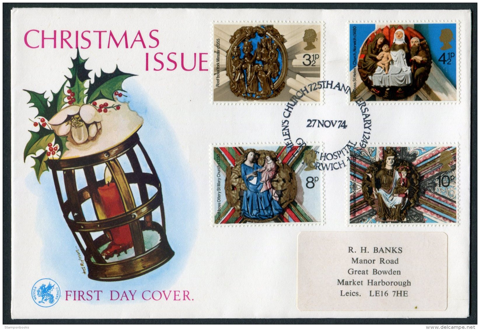 1974 GB Christmas First Day Cover. Great Hospital, Norwich - 1971-1980 Decimal Issues