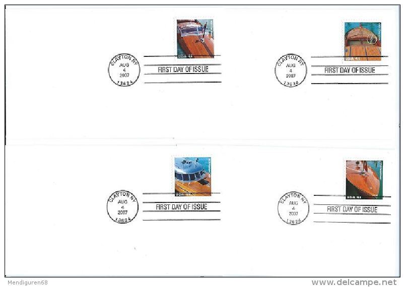 USA 2007 Vintage Mahogany Speedboats Set Of 4 X 41c FDC USED SC 4160-63a YV 3960-63a MI 4267-70a SG 4751-54 - 2001-2010