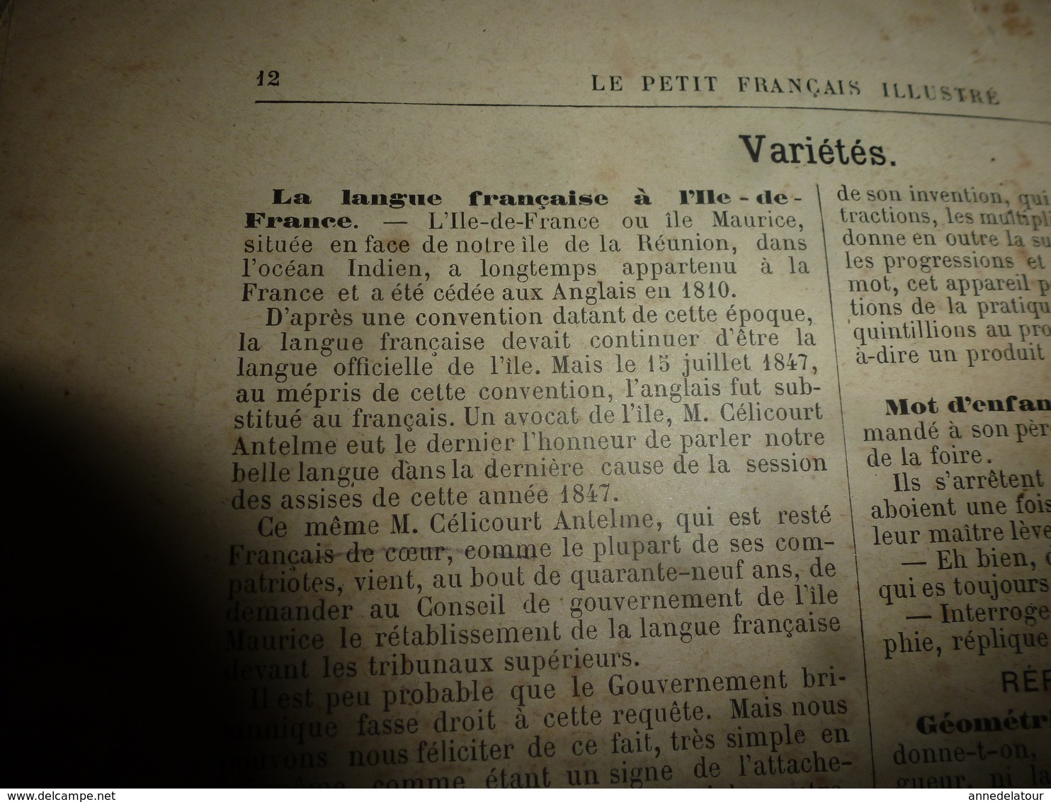 1890 Le Petit Français illustré : La chanson de JANVIER marche au tambour;BD du sapeur CAMEMBERT; L'Île Maurice; etc