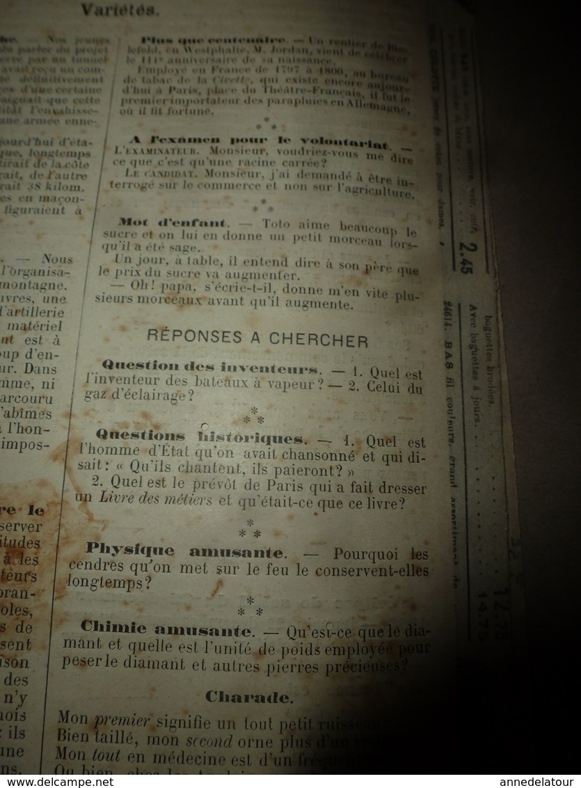 1890 Le Petit Français illustré :Centenaire-Chrisanthème;Tunnel sous la Manche;2e Régiment d'Artillerie de Montagne;etc