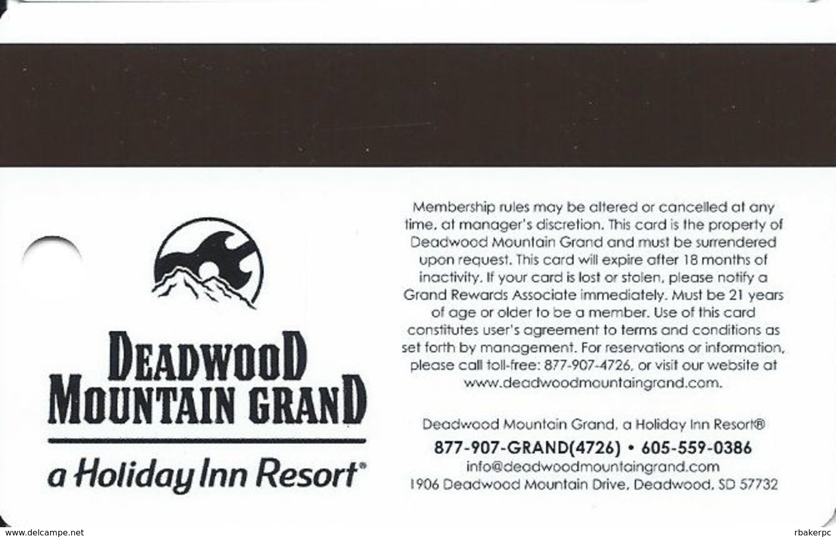 Deadwood Mountain Grand Casino - Deadwood, SD - BLANK Diamond Slot Card - Casino Cards