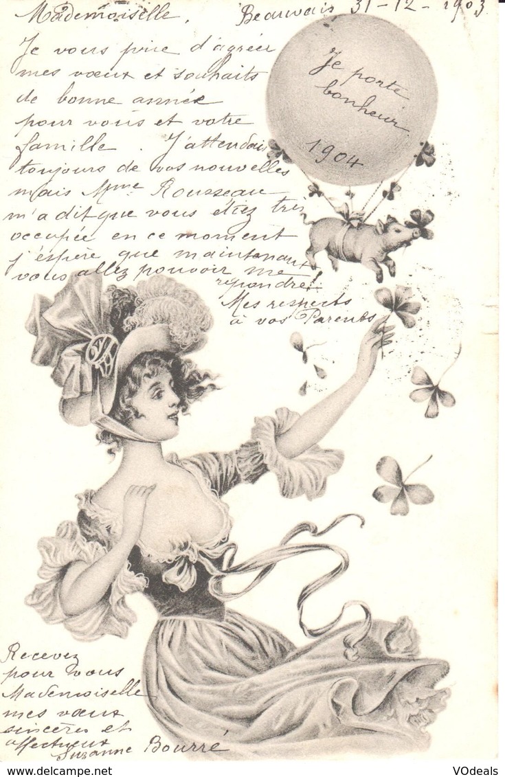 Thèmes - Fantaisies - Femmes - Cochon - Ballon - Nouvel An - 1904 - Serie1940 - Femmes