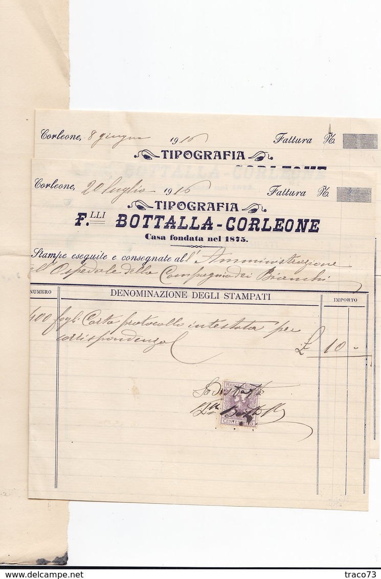 CORLEONE _ 1916 /  Fattura  " TIPOGRAFIA F.LLI BOTTALLA " _ Firma - Italia