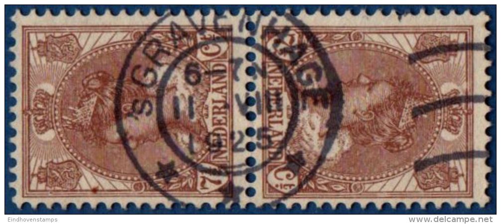 Nederland 1924 7&frac12; Ct Keerdruk Gestempeld - Tete-beche Pair Cancelled 's Gravenhage 11 VIII 1925 - Usati