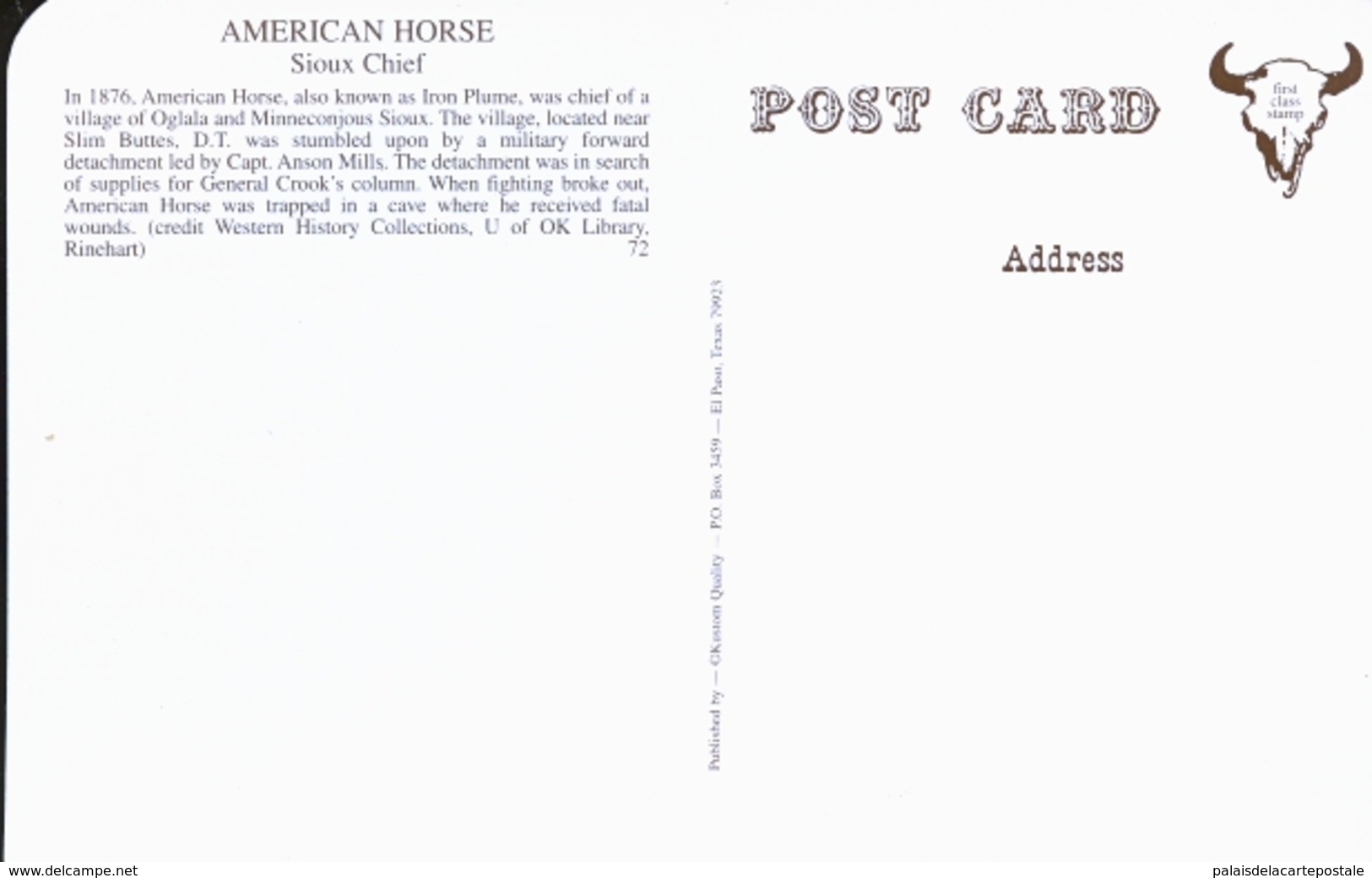 AMERICAN HORSE SIOUX  REEDITION - Autres & Non Classés