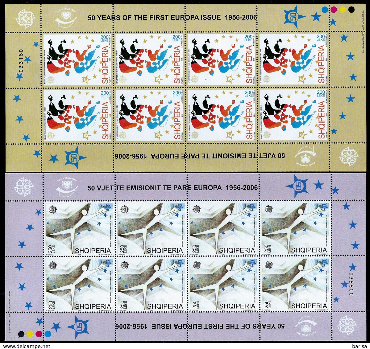 Albania 2006: 50th Anniversary Of The First Europa Stamps; 8 Complete Sets In 2 Small Sheets ** MNH - 2006