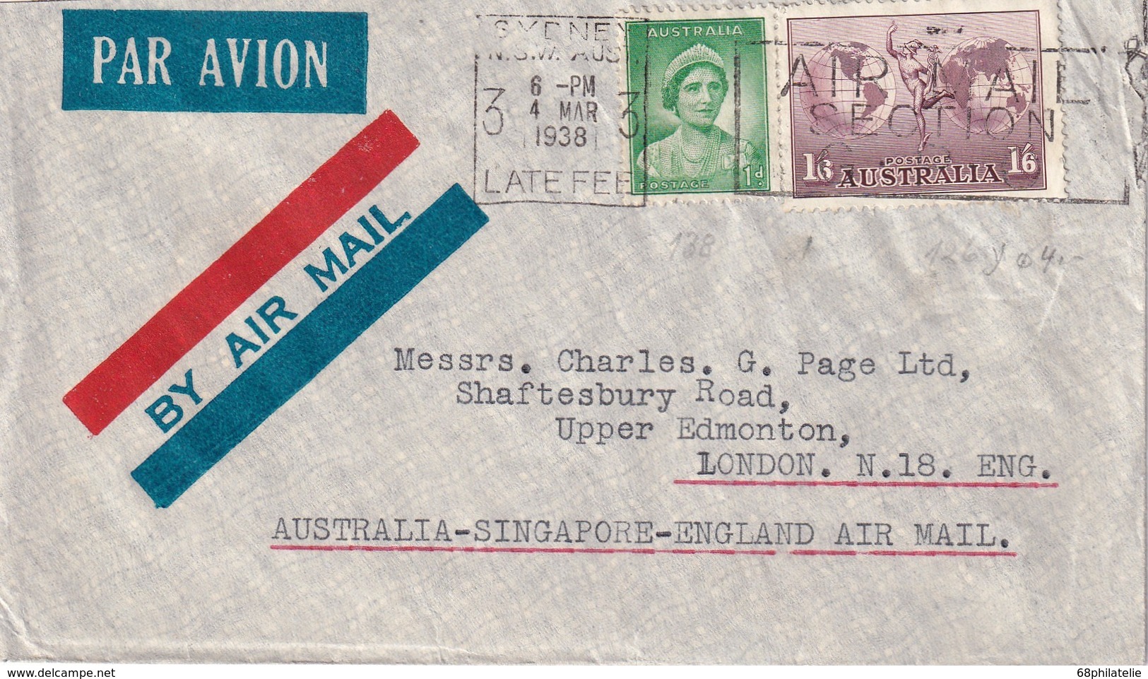 AUSTRALIE 1938 LETTRE DE SYDNEY - Brieven En Documenten