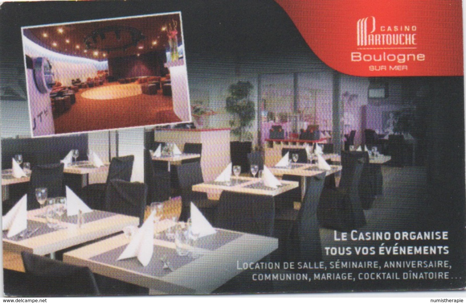 Carte (de Visite) : Restaurant "Le Carré D'As" Dans Le Casino Partouche Boulogne Sur Mer CP 62200 - Cartes De Casino