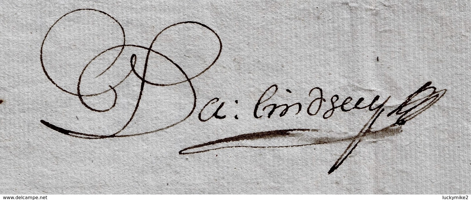 1688 Letter From  "Da Lindfell (?), Windsor" "for The Laird Of Kirkconnell, One Of His Maj's Receivers".  Ref 0559 - Other & Unclassified