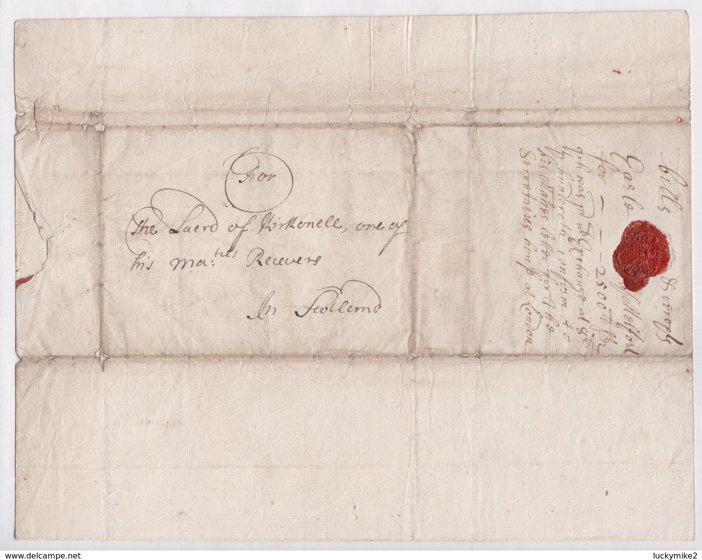 1688 letter from  "Da Lindfell (?), Windsor" "for the Laird of Kirkconnell, one of his Maj's Receivers".  ref 0559