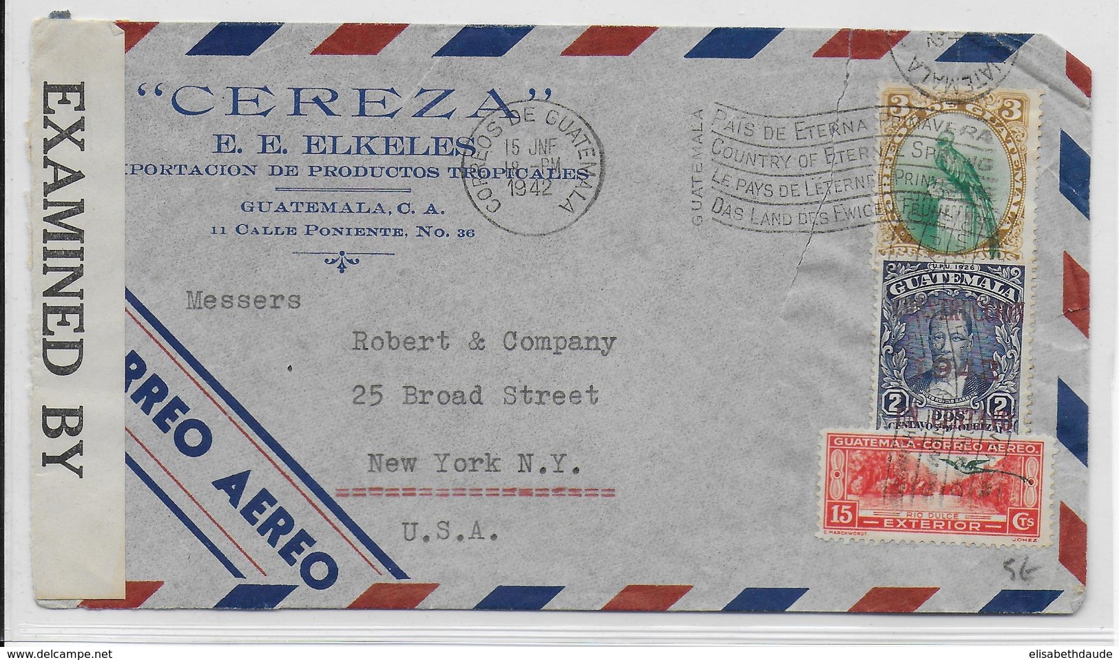 GUATEMALA - 1942 - ENVELOPPE Par AVION Avec CENSURE => NEW YORK (USA) - Guatemala