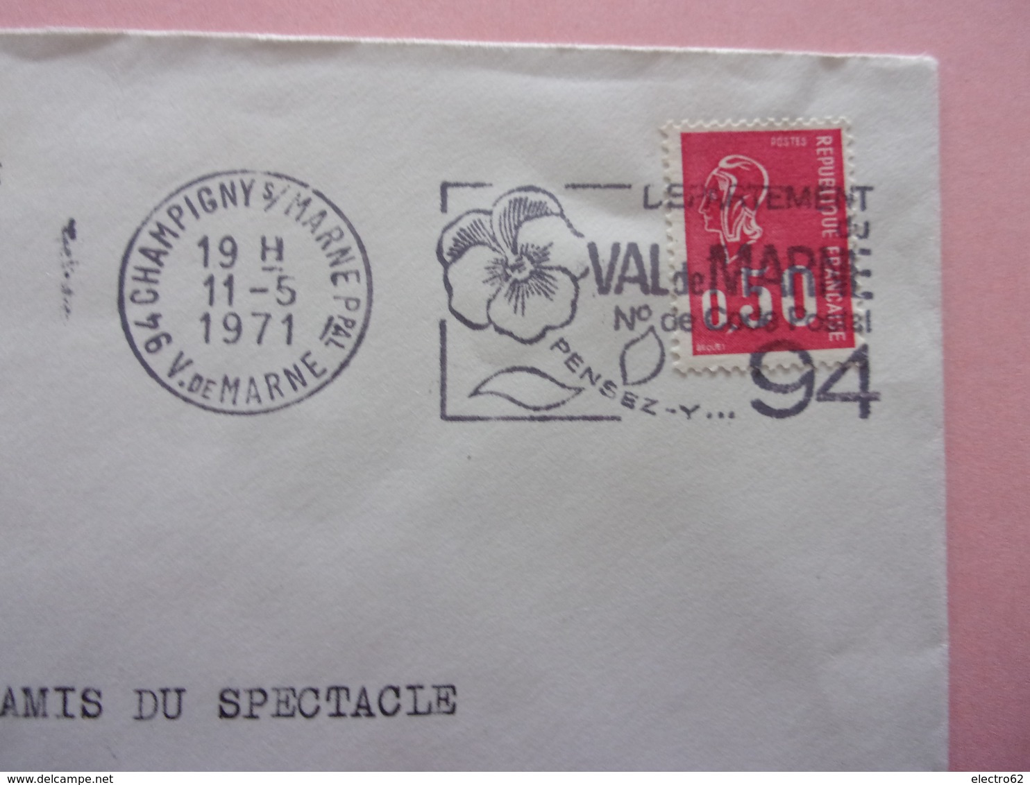 Syndicat D'initiative Champigny-sur-Marne , Val De Marne, N° De Code Postal, Fleur Pensée Marianne De,Béquet - Mechanical Postmarks (Advertisement)