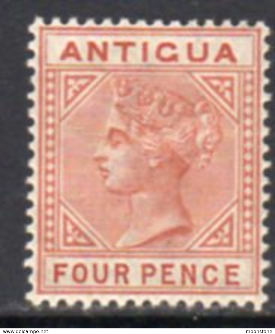 Antigua QV 1884-7 4d Chestnut, Wmk. Crown CA, Perf, 14, Hinged Mint, SG 28 - 1858-1960 Crown Colony