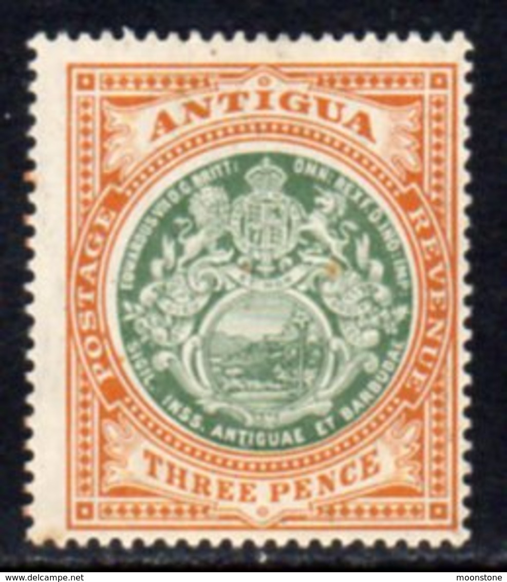 Antigua 1908-17 3d Green & Orange-brown, Wmk. Mult. Crown CA, Perf, 14, Hinged Mint, SG 47 - 1858-1960 Crown Colony