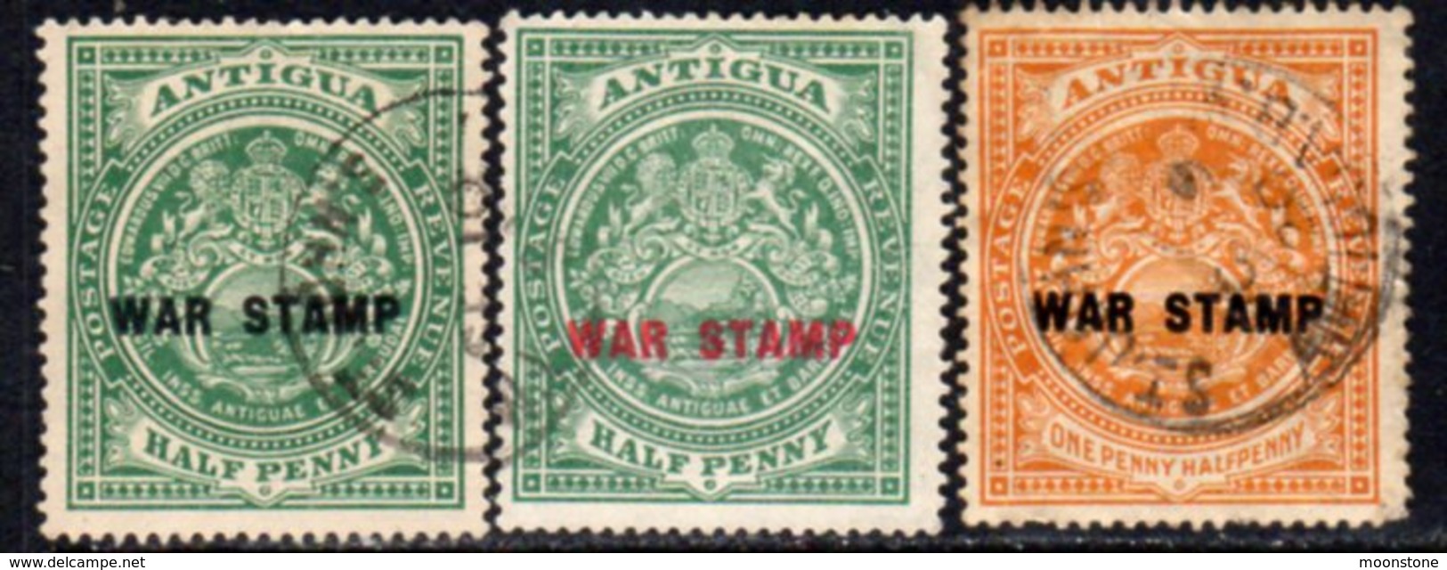 Antigua 1916-17 WAR STAMP Overprints Set Of 3, Used, SG 52/4 - 1858-1960 Crown Colony
