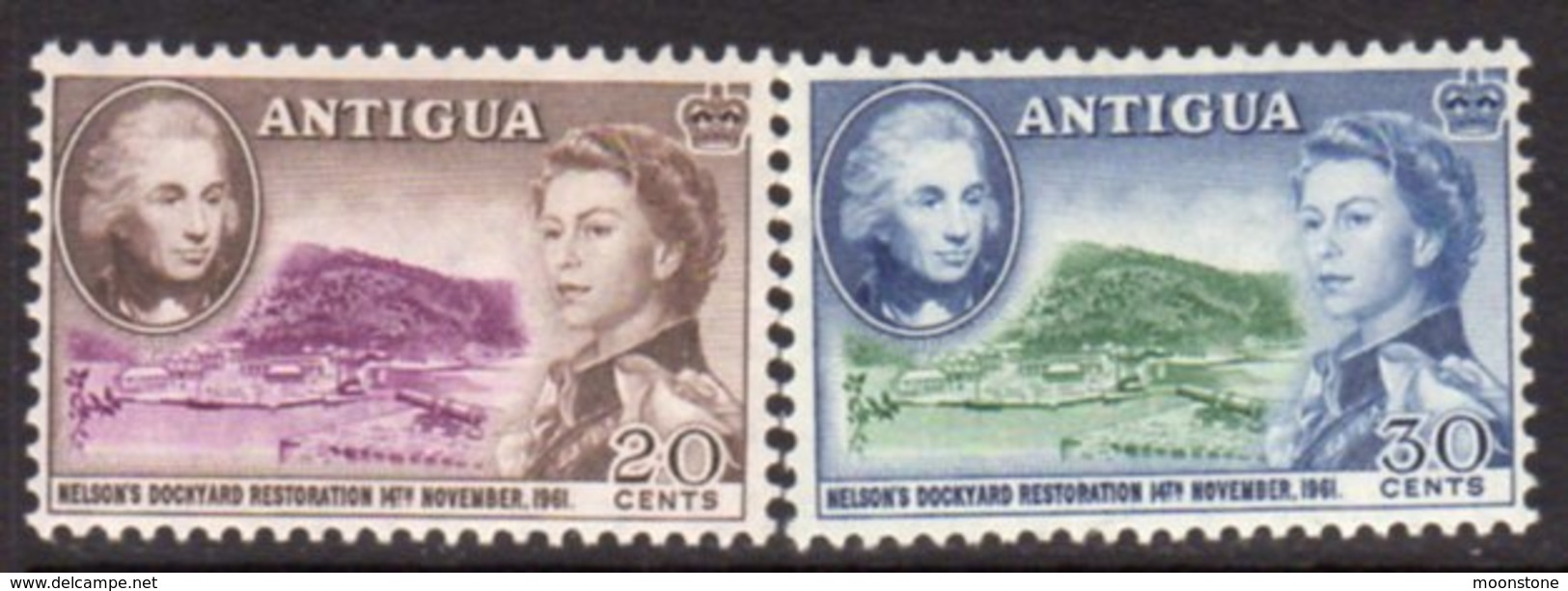 Antigua 1961 Nelson's Dockyard Set Of 2, Hinged Mint, SG 140/1 - 1858-1960 Crown Colony