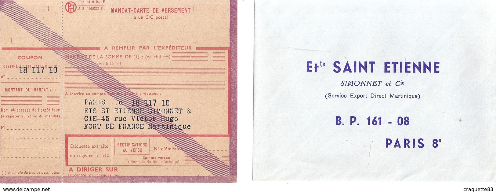 DOMAINE DE ST-ETIENNE"GRAND RHUM DES CARAVELLES"MARTINIQUE-FORT DE FRANCE-TARIF+MANDAT-CARTE +ENVELOPPE RETOUR - 1950 - ...