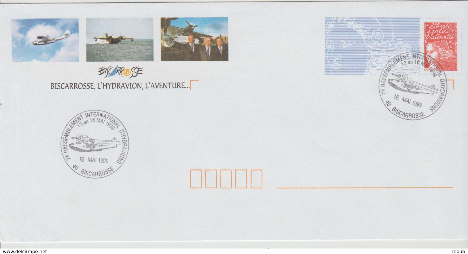 Oblitération Biscarrosse 1999 Rassemblement D'Hydravions Sur PAP - Commemorative Postmarks