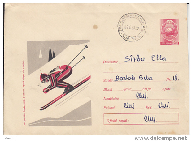 SKIING, COVER STATIONERY, ENTIER POSTAL, 1968, ROMANIA - Skiing