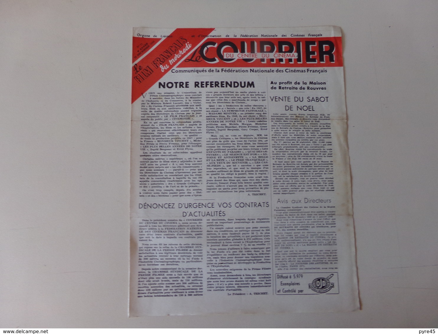 Magazine " Le Courrier Du Centre Du Cinéma " N° 71 Décembre 1948 - Magazines
