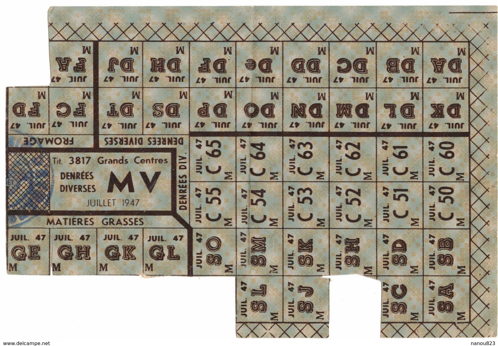 Juillet 1947 RATIONNEMENT RAVITAILLEMENT BON TICKET Pour Denrées Diverses Grands Centres - Documents Historiques