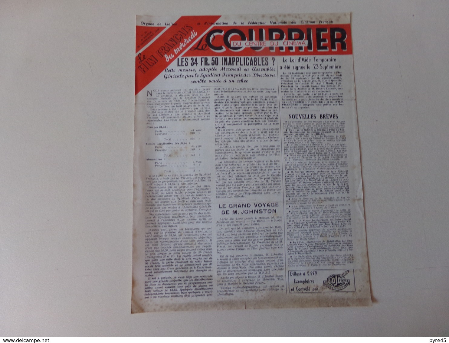 Magazine " Le Courrier Du Centre Du Cinéma " N° 59 Septembre 1948 - Magazines
