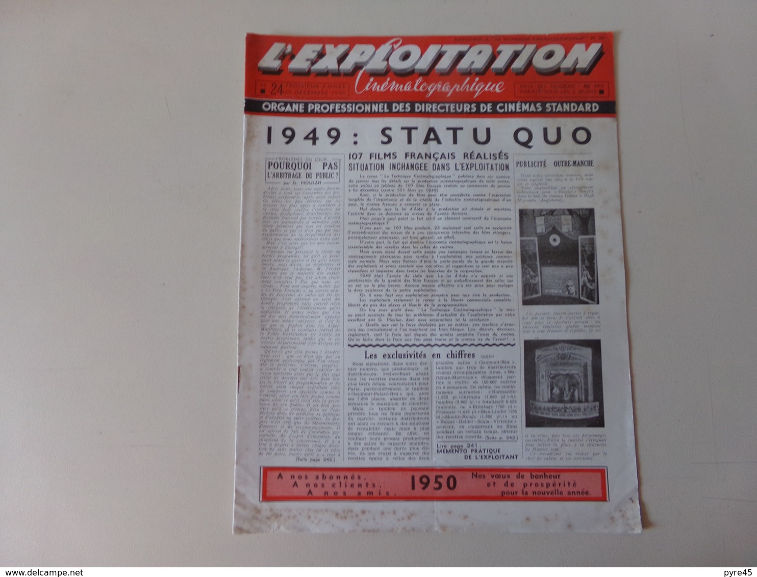 Magazine " L'exploitation Cinématographique " N° 94 Décembre 1949 - Zeitschriften