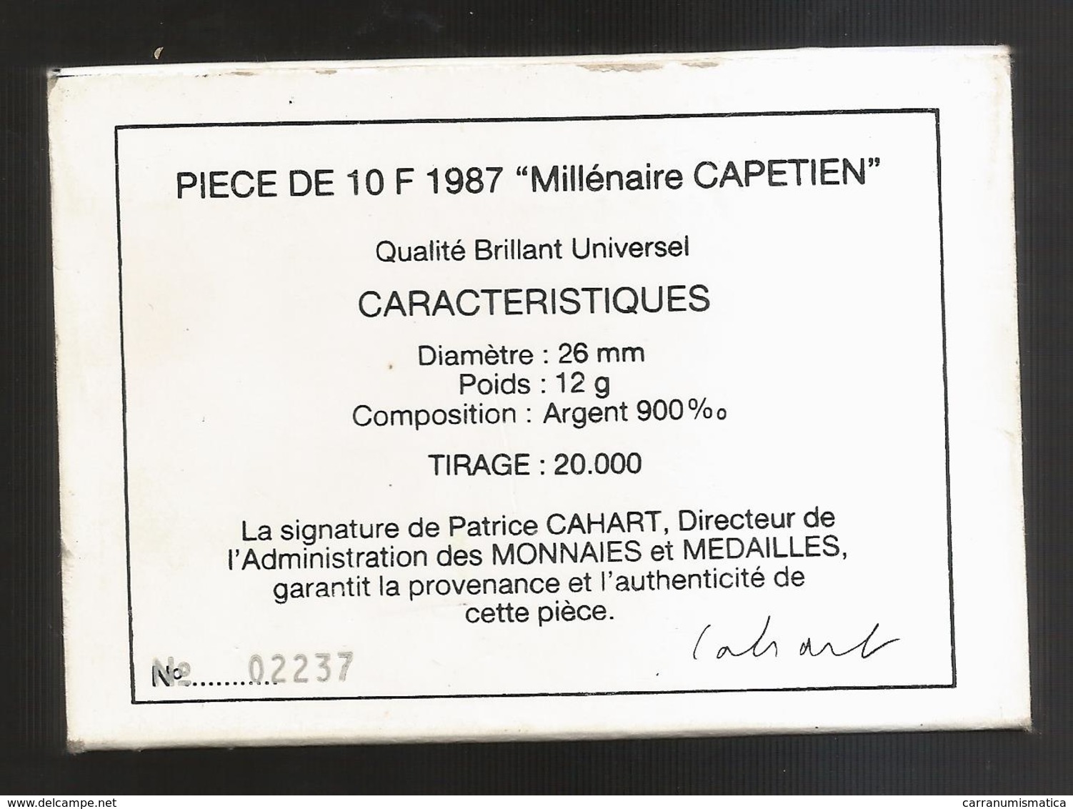 FRANCE - 10 Francs Argent BU ( 1987 ) Millénaire CAPETIEN + Boite - Autres & Non Classés