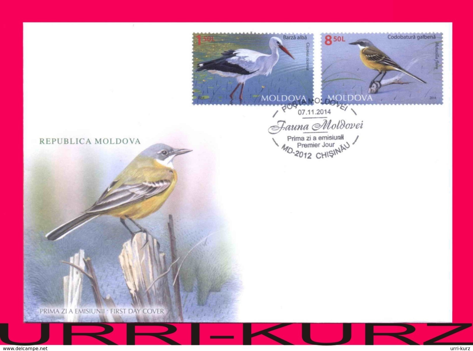 MOLDOVA 2014 Nature Fauna Birds Bird White Stork, Western Yellow Wagtail Mi884,888 Sc839,843 FDC - Storks & Long-legged Wading Birds