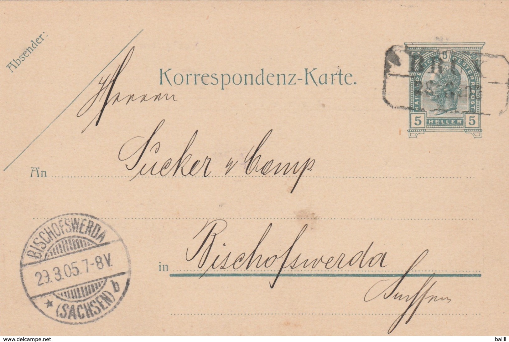 Autriche Cachet Rectangulaire Brux Sur Entier Postal Pour L'Allemagne 1905 - Altri & Non Classificati