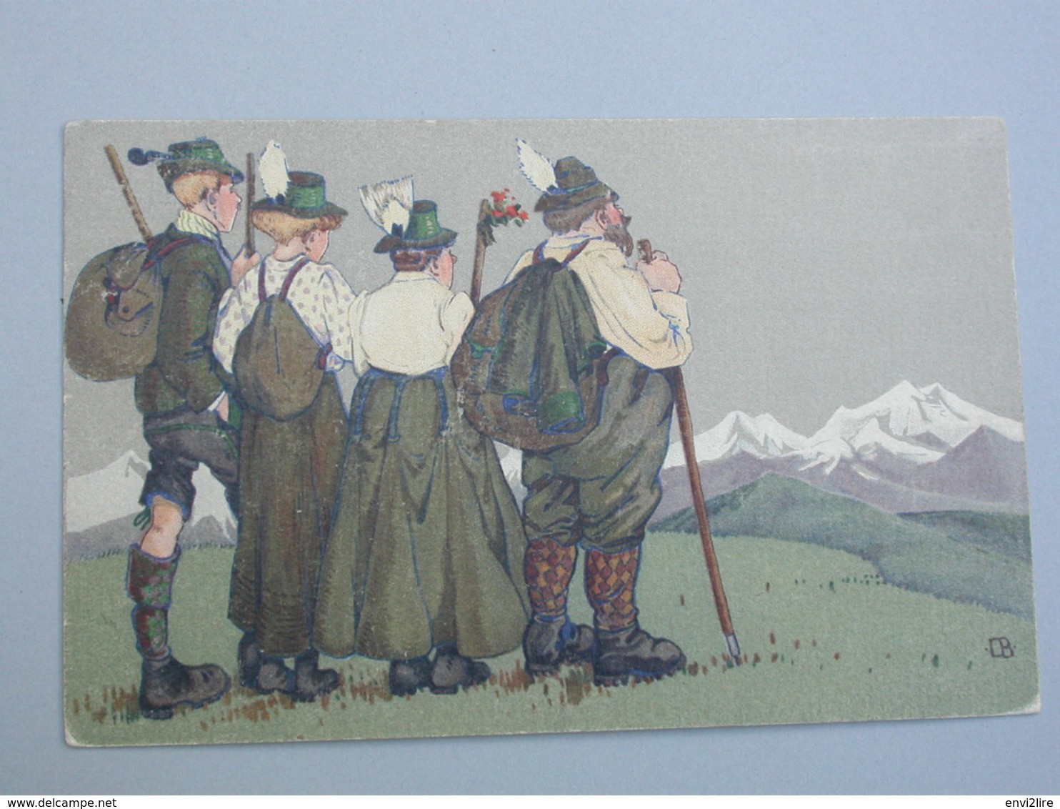 Ref 5714 Cpa Scéne Du Tyrol Avec Deux Femmes Et Deux Hommes En Costumes Tradtionnels. Signé CB - People