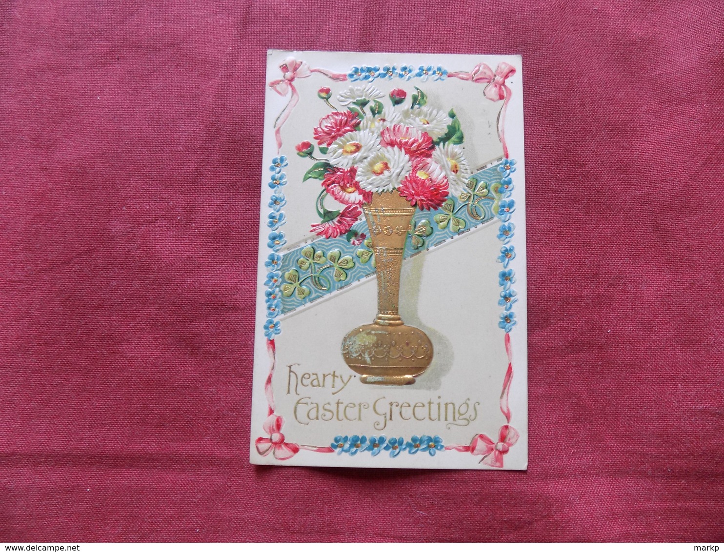 VINTAGE GREETINGS: EASTER Flowers In Vase Art Card 1908 - Souvenir De...