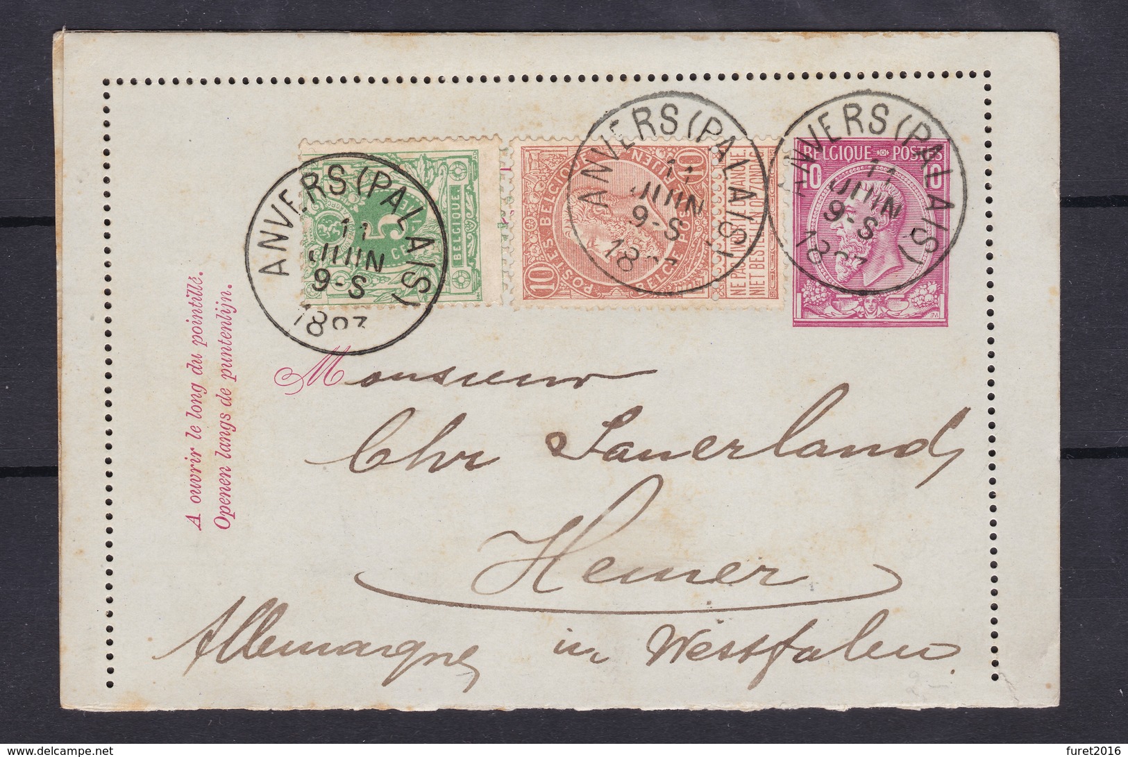 Carte Lettre  N° 6  Emission 1884 + N° 45 Et 57  D' Anvers Palais Vers Hemer Allemagne - 1893-1900 Fine Barbe