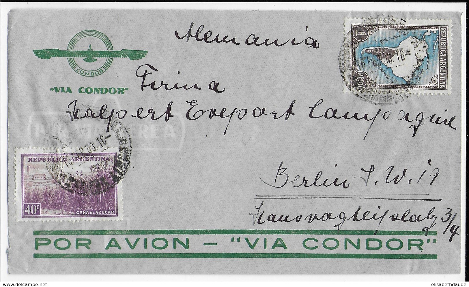 ARGENTINA - 1938 - ENVELOPPE Par AVION CONDOR De BUENOS AIRES => BERLIN (ALLEMAGNE) - Covers & Documents