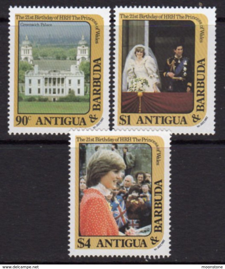 Antigua & Barbuda 1982 Princess Diana 21st Birthday Set Of 3, MNH, SG 748/50 - Antigua En Barbuda (1981-...)