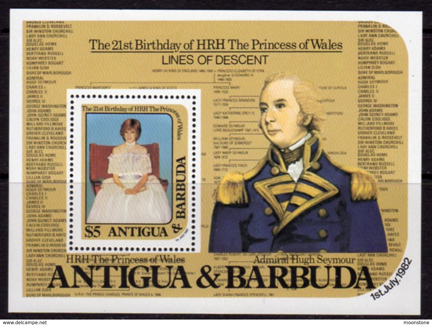 Antigua & Barbuda 1982 Princess Diana 21st Birthday MS, MNH, SG 751 - Antigua And Barbuda (1981-...)