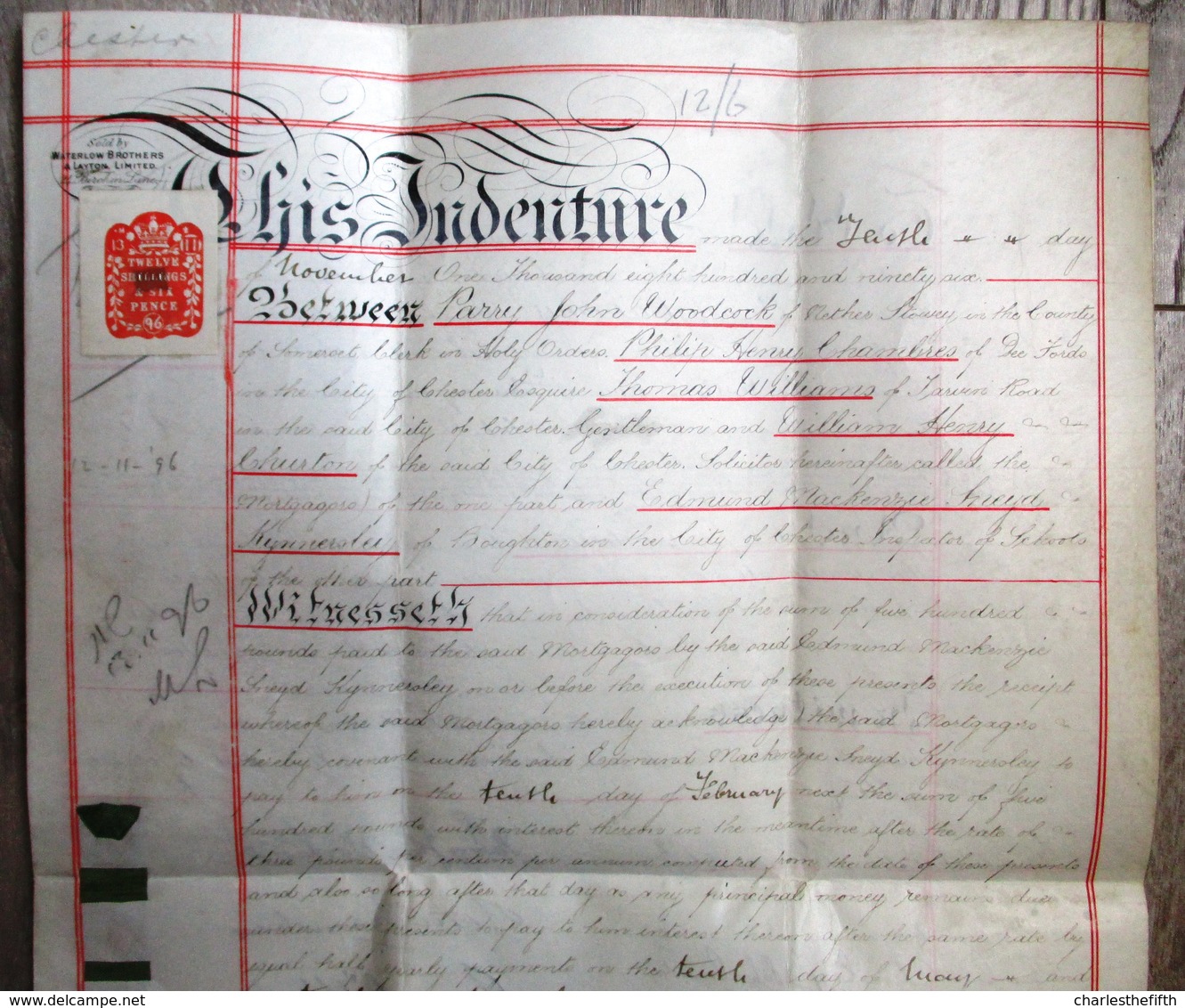 SUPERB MORTGAGE ** SOMMERSET - CHESTER 1896 - WOODCOCK - MACKENZIE KYNNERSLEY ** SEE SCANS PLEASE - Historical Documents