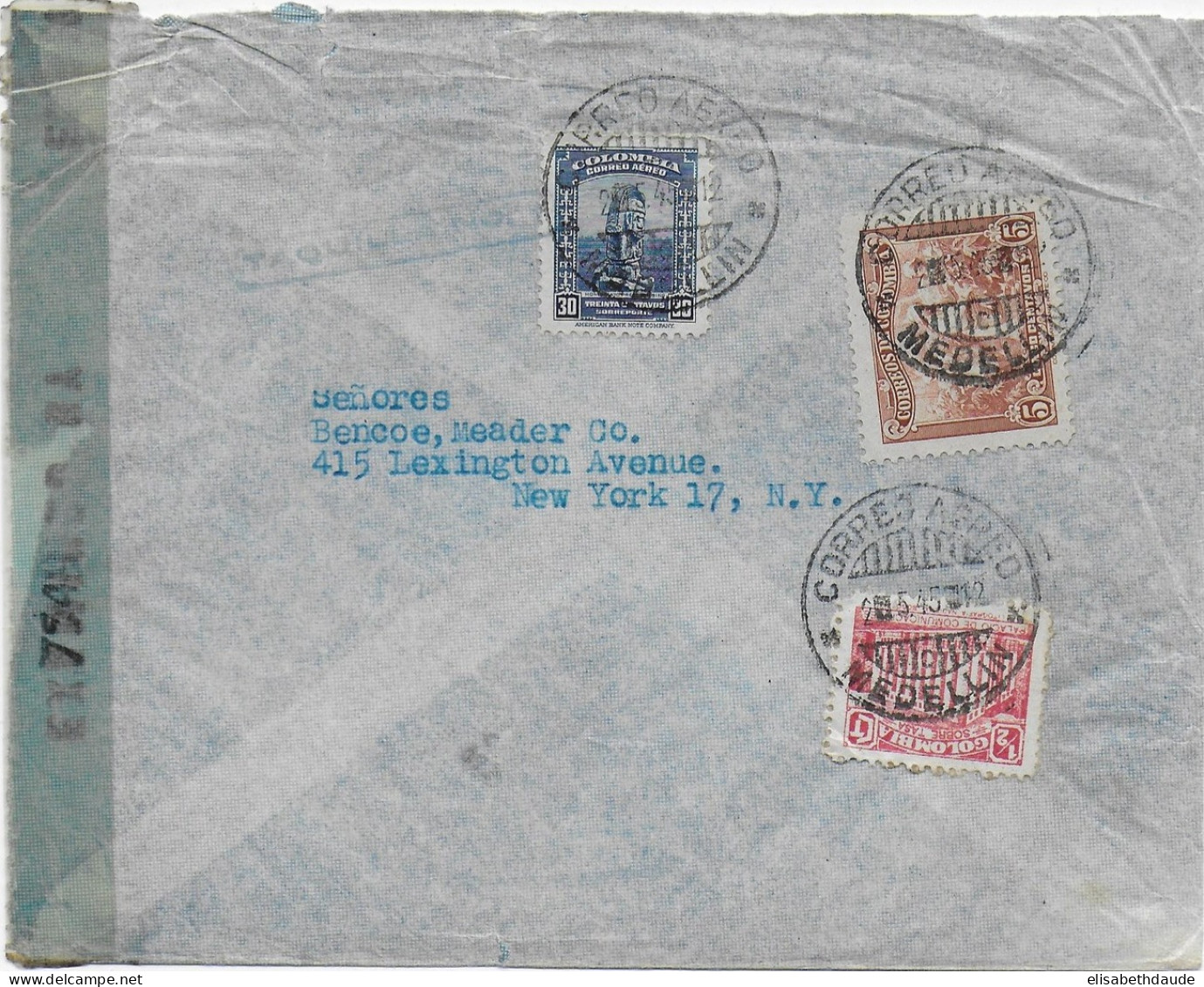 COLOMBIA - 1945 - ENVELOPPE Par AVION Avec CENSURE De MEDELLIN => NEW YORK (USA) - Colombie