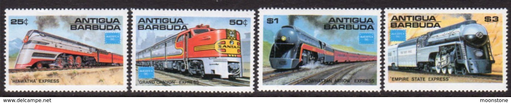 Antigua & Barbuda 1986 Ameripex Trains Set Of 4, MNH, SG 1014/7 - Antigua And Barbuda (1981-...)