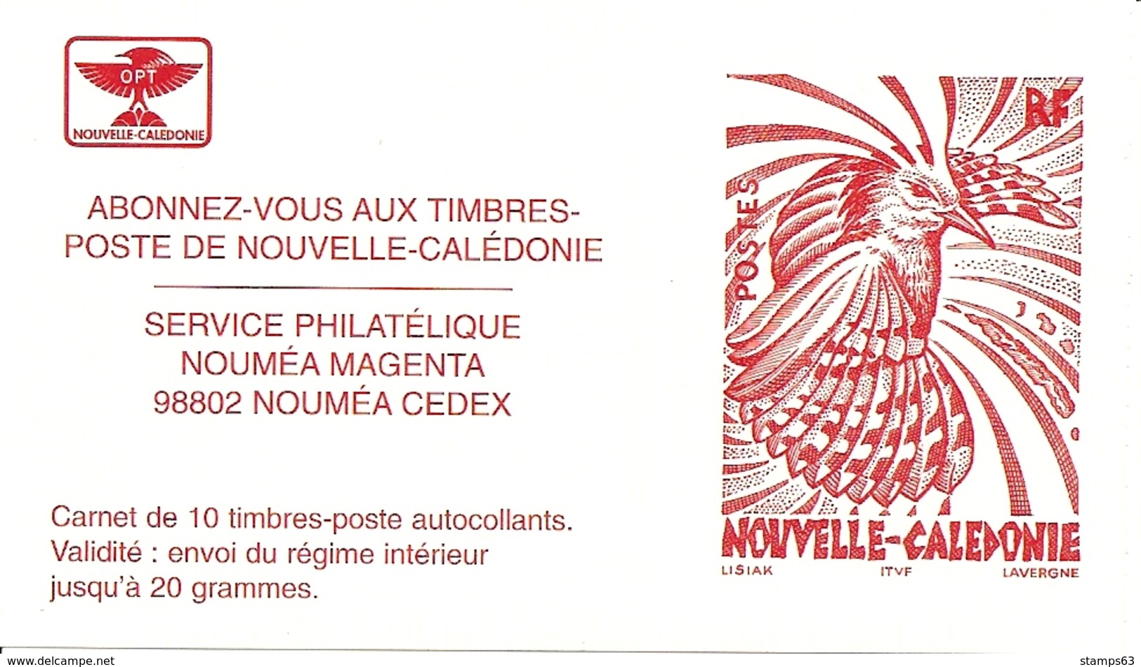 NEW CALEDONIA / NOUV CALEDONIE, 1998, Booklet / Carnet 11 , 10x TVP, Cagou De Lisiak - Carnets