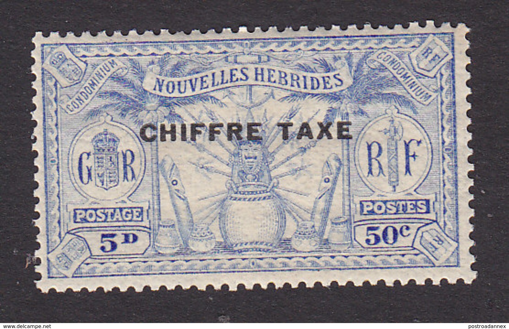 New Hebrides, Scott #J4, Mint Hinged, Native Idols Overprinted, Issued 1925 - Unused Stamps