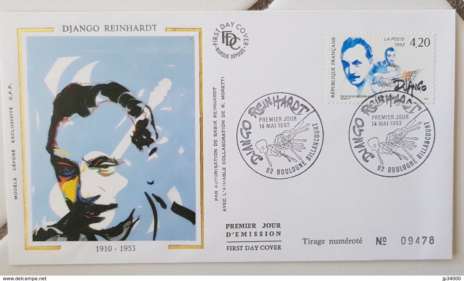 FRANCE Musique, Music, Musica. Django REINHARDT. Yvert 2810  FDC, Enveloppe Premier Jour Sur Soie - Musica