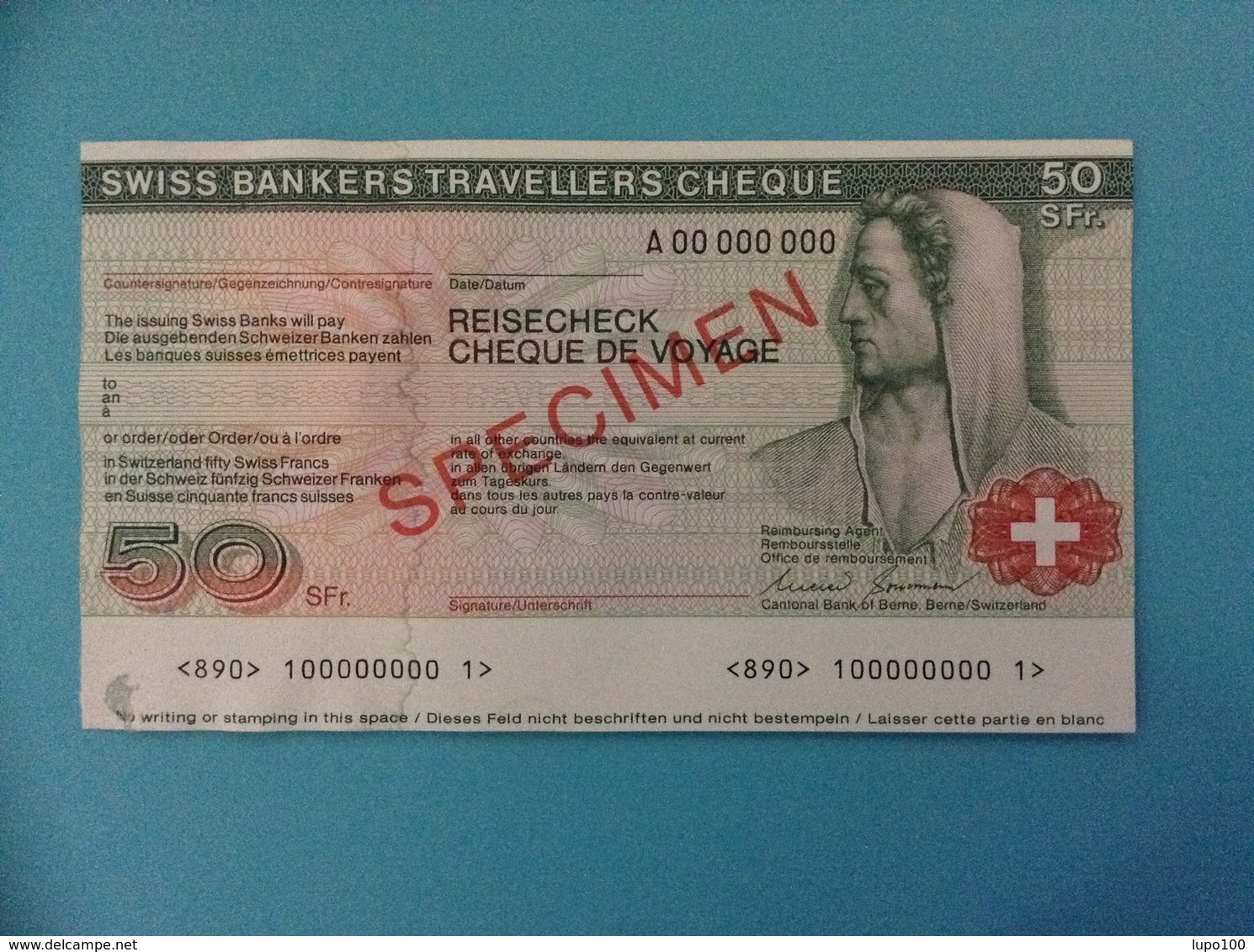 BANCONOTA SPECIMEN 50 FRANCS SWISS BANKERS TRAVELLERS CHEQUE REISECHECK - Specimen