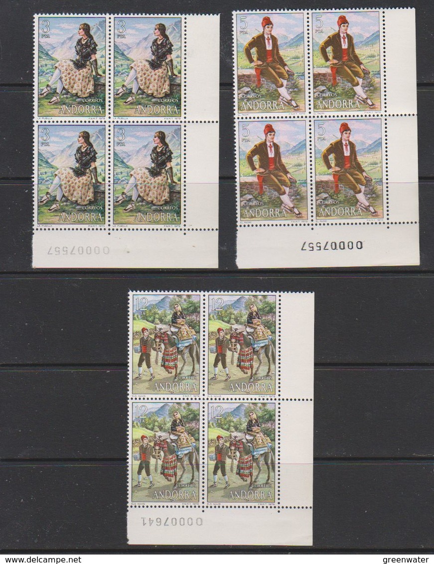 Andorra Sp. 1979 Trajes Populares / Popular Costumes 3v Bl Of 4 (corner, Sheet Number)  ** Mnh (39691C) - Ongebruikt