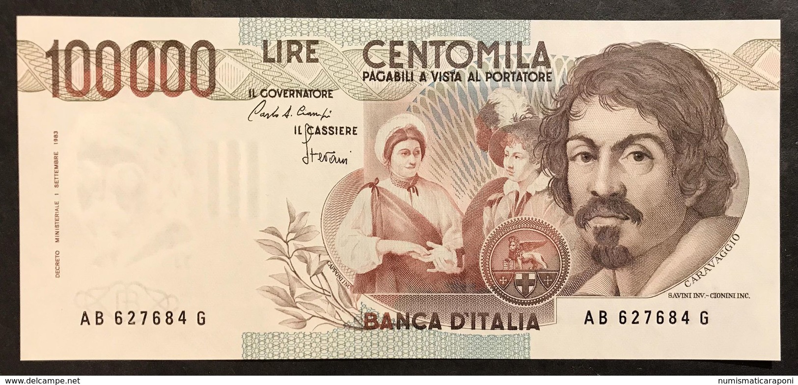 100000 Lire Caravaggio I° Tipo Serie B 1985 Q.fds Lotto.2096 - 10000 Liras