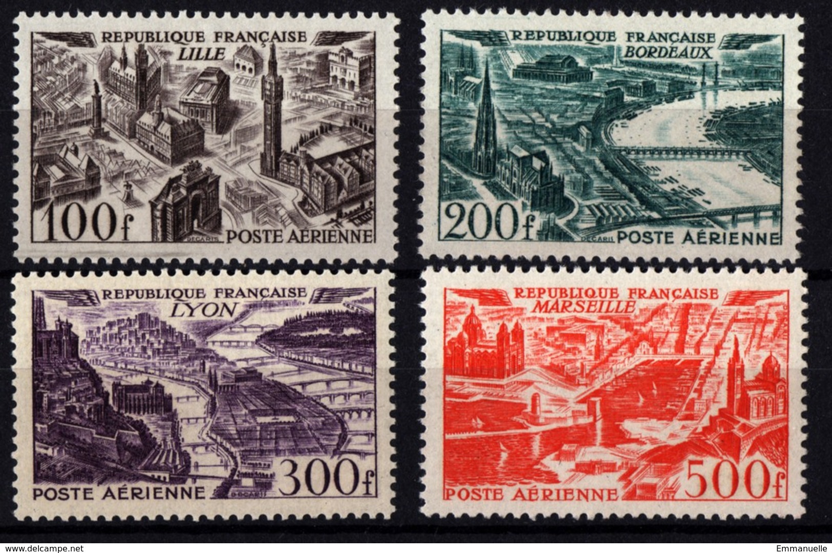 FRANCE - POSTE AERIENNE N°YT 24, 25, 26, 27 NEUF** SANS CHARNIERE - COTE YT :110€ -1949 (Lille,Bordeaux,Lyon,Marseille) - 1927-1959 Neufs