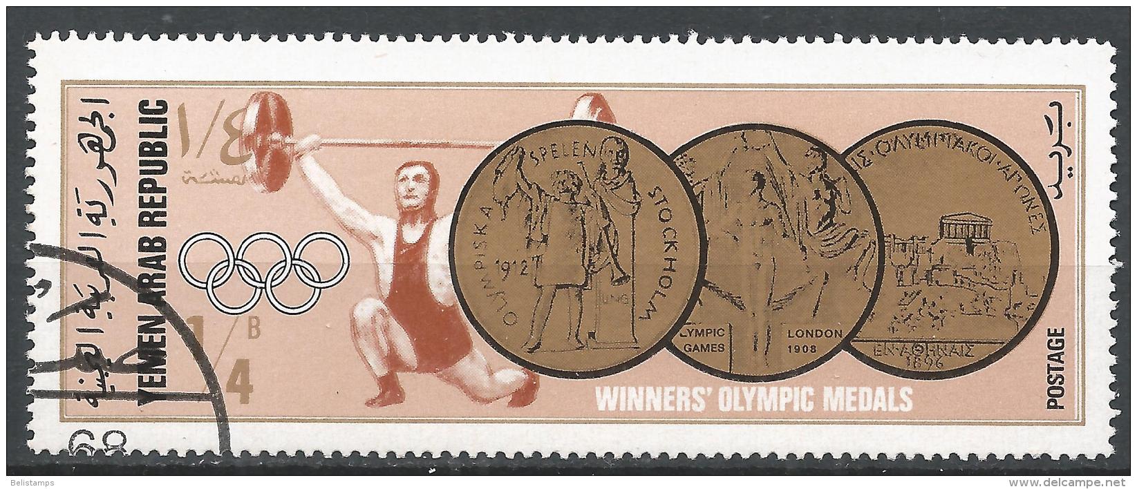 Yemen 1968. Scott #253 (U) Gold Medal From 1896, 1908, 1912, Weight Lifthing - Yémen