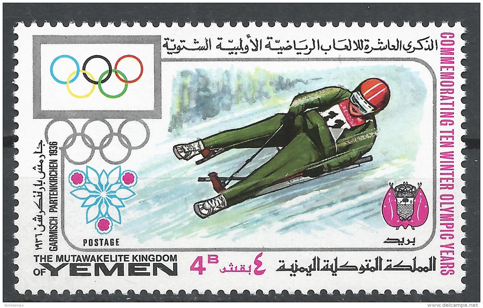 Kingdom Of Yemen 1968. Michel #532 (MNH) Winter Olympic Grenoble, Luge - Yémen