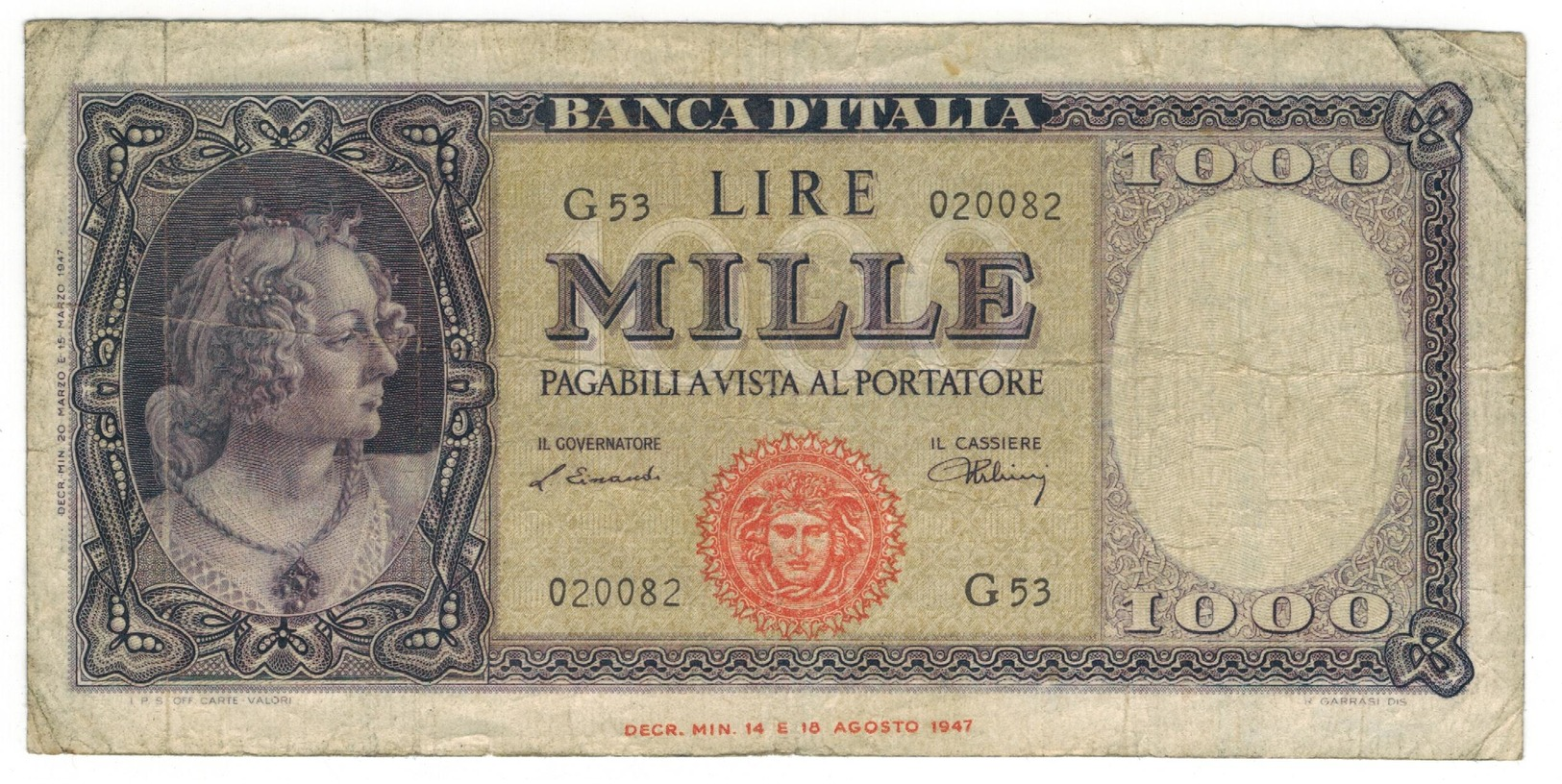 Italy 1000 Lire, P-88a, Used, See Scan. - 1000 Liras